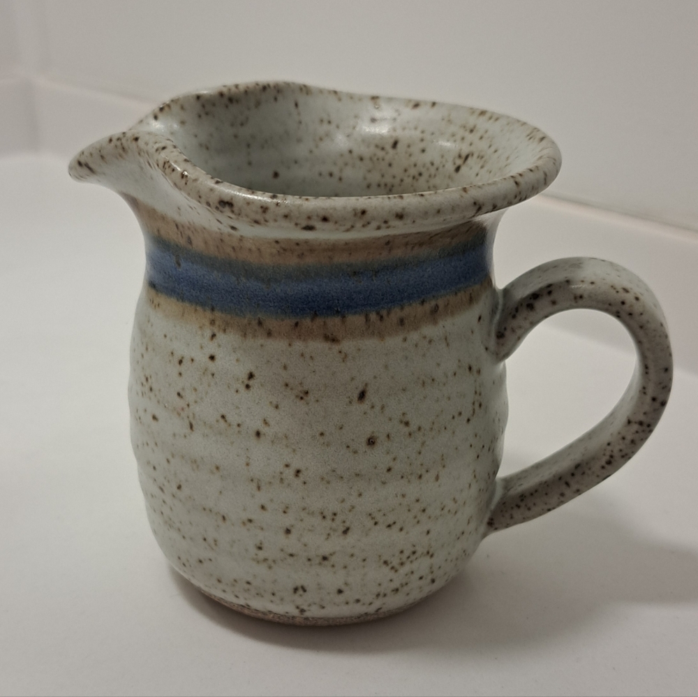Rustic Ceramic Milk Pitcher with Blue Stripe🥛
